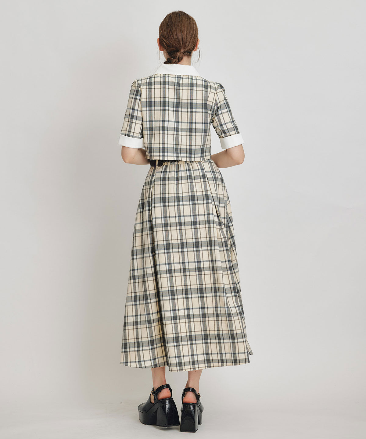 REDYAZEL「バイカラーチェックブラウス&times;フレアロングスカートセットアップ」|ワンピース|