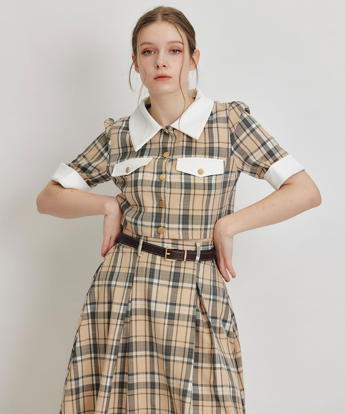 REDYAZEL「バイカラーチェックブラウス&times;フレアロングスカートセットアップ」|ワンピース|