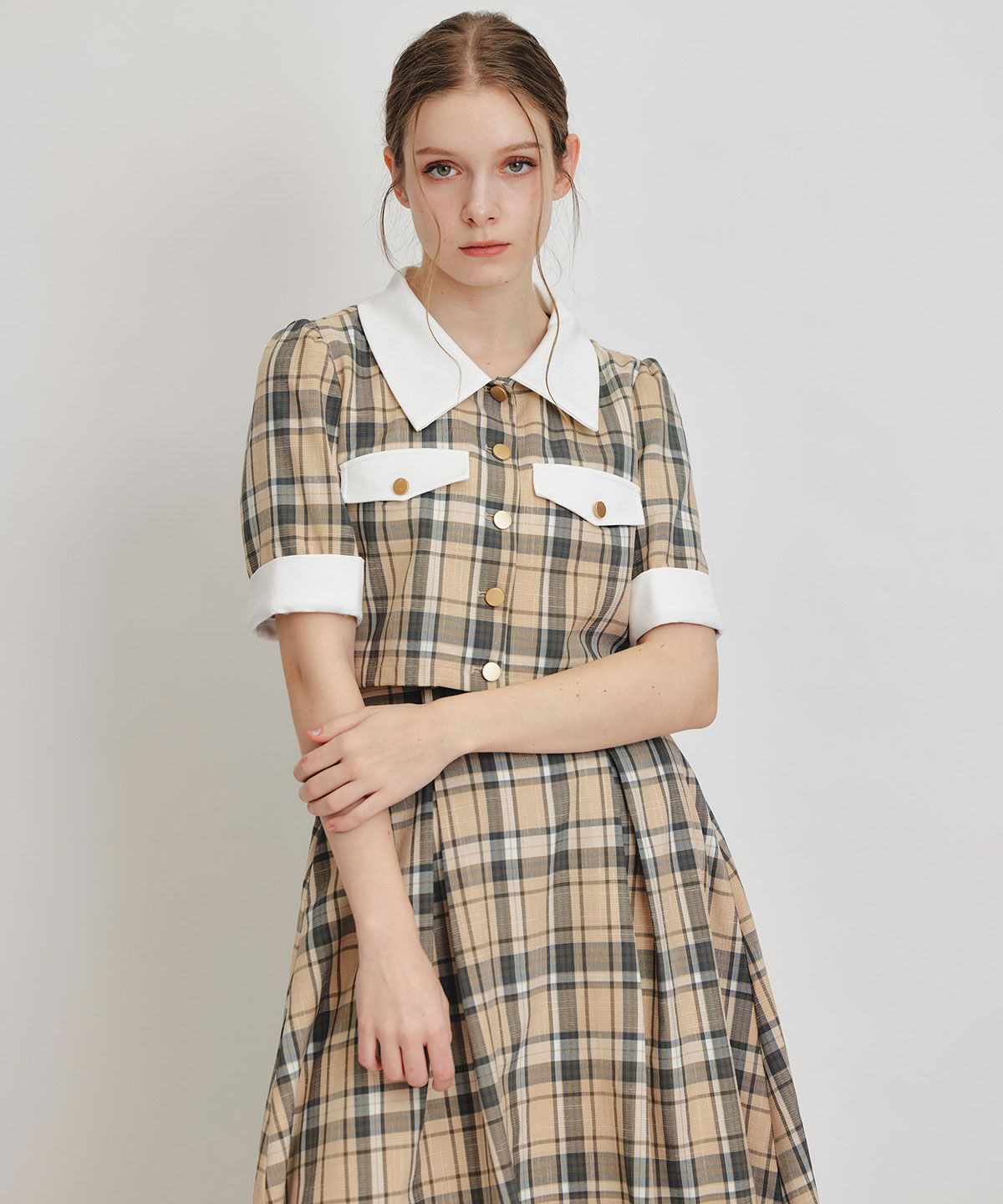 REDYAZEL「バイカラーチェックブラウス&times;フレアロングスカートセットアップ」|ワンピース|