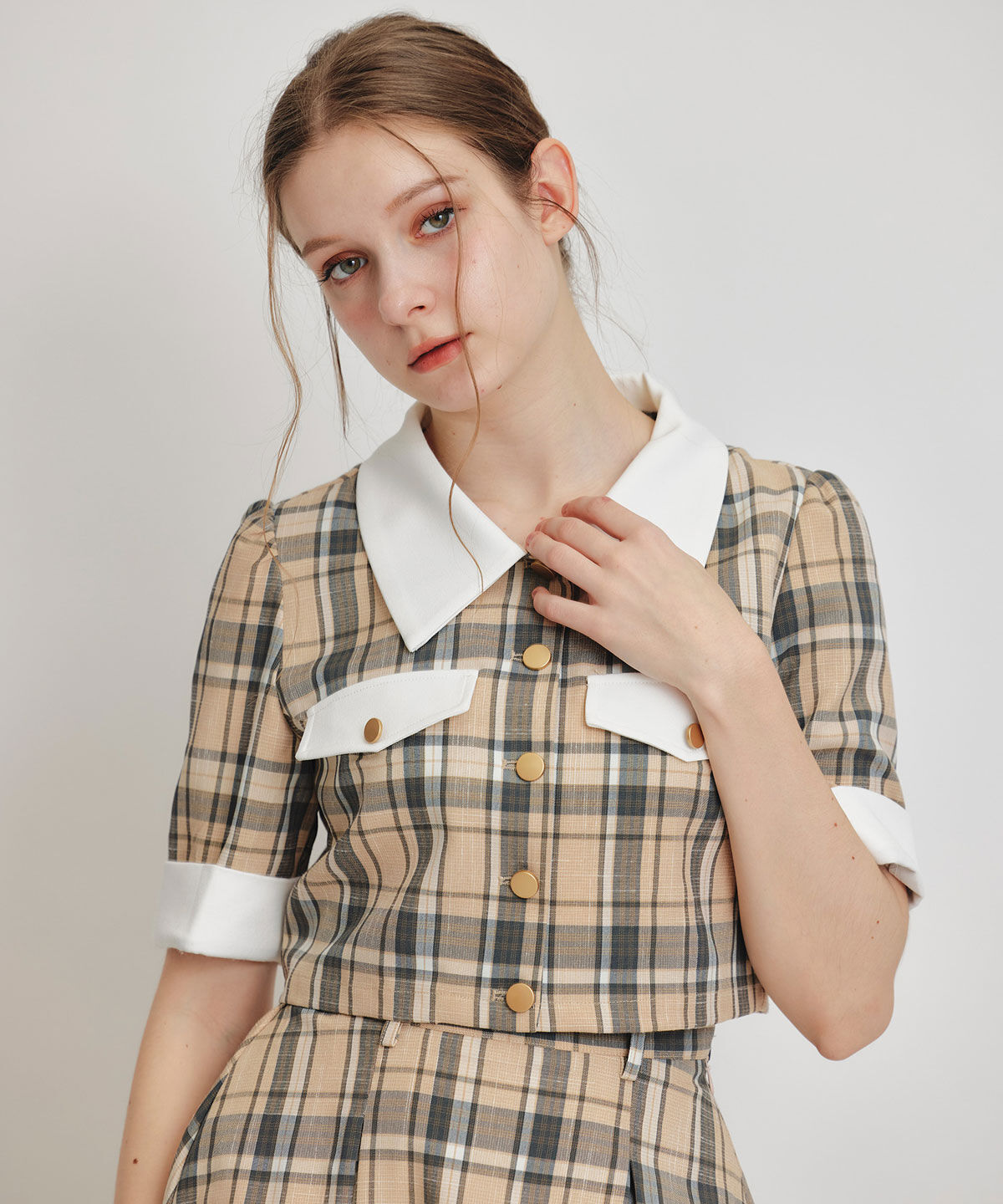 REDYAZEL「バイカラーチェックブラウス&times;フレアロングスカートセットアップ」|ワンピース|