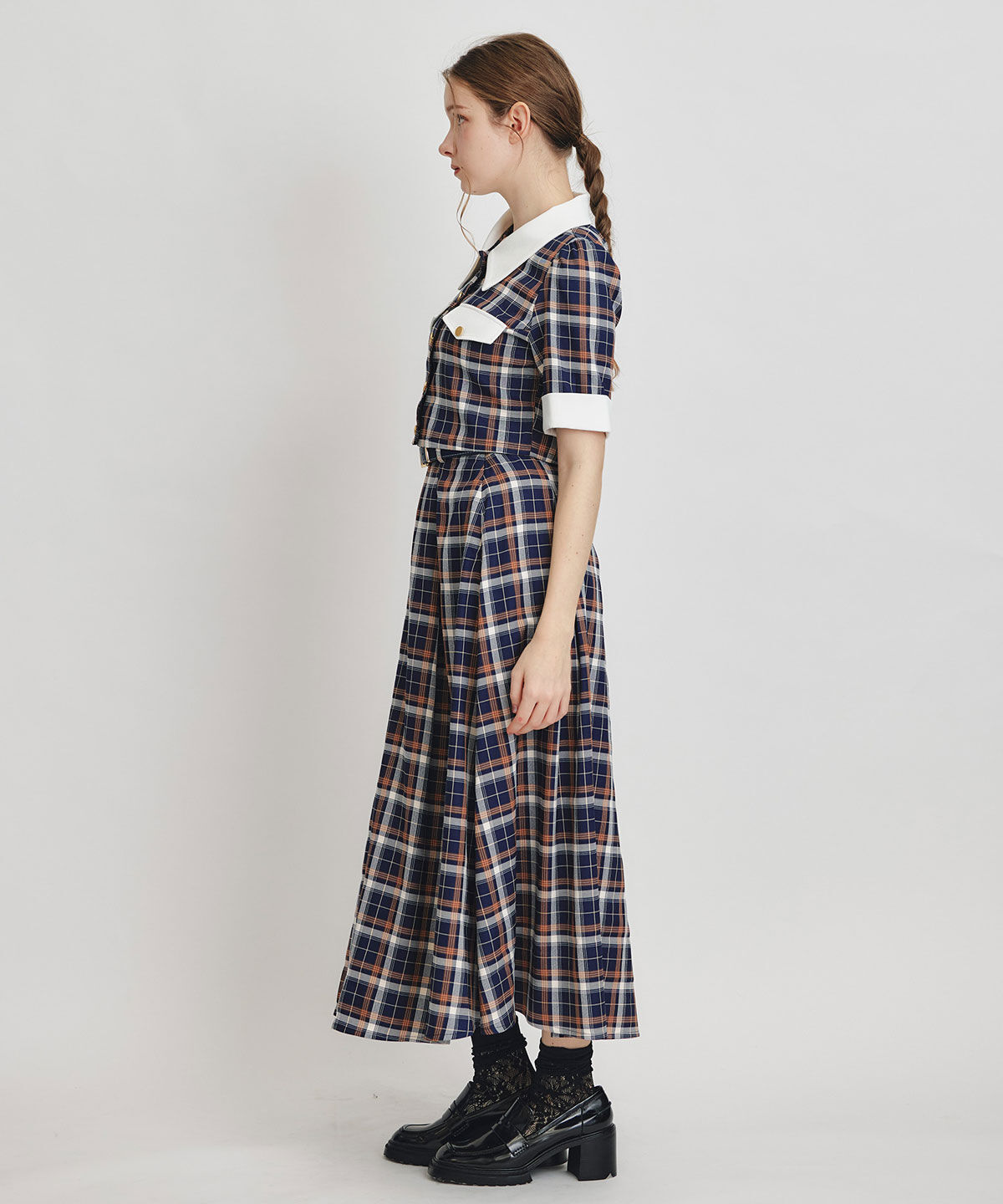 REDYAZEL「バイカラーチェックブラウス&times;フレアロングスカートセットアップ」|ワンピース|