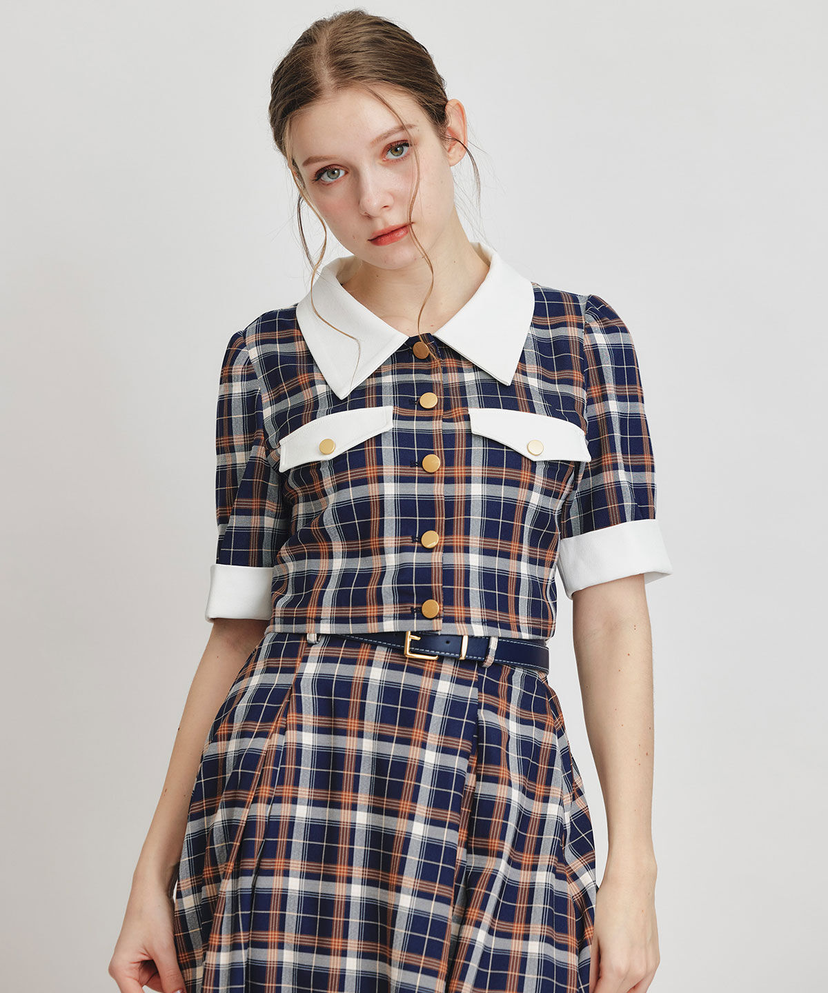 REDYAZEL「バイカラーチェックブラウス&times;フレアロングスカートセットアップ」|ワンピース|