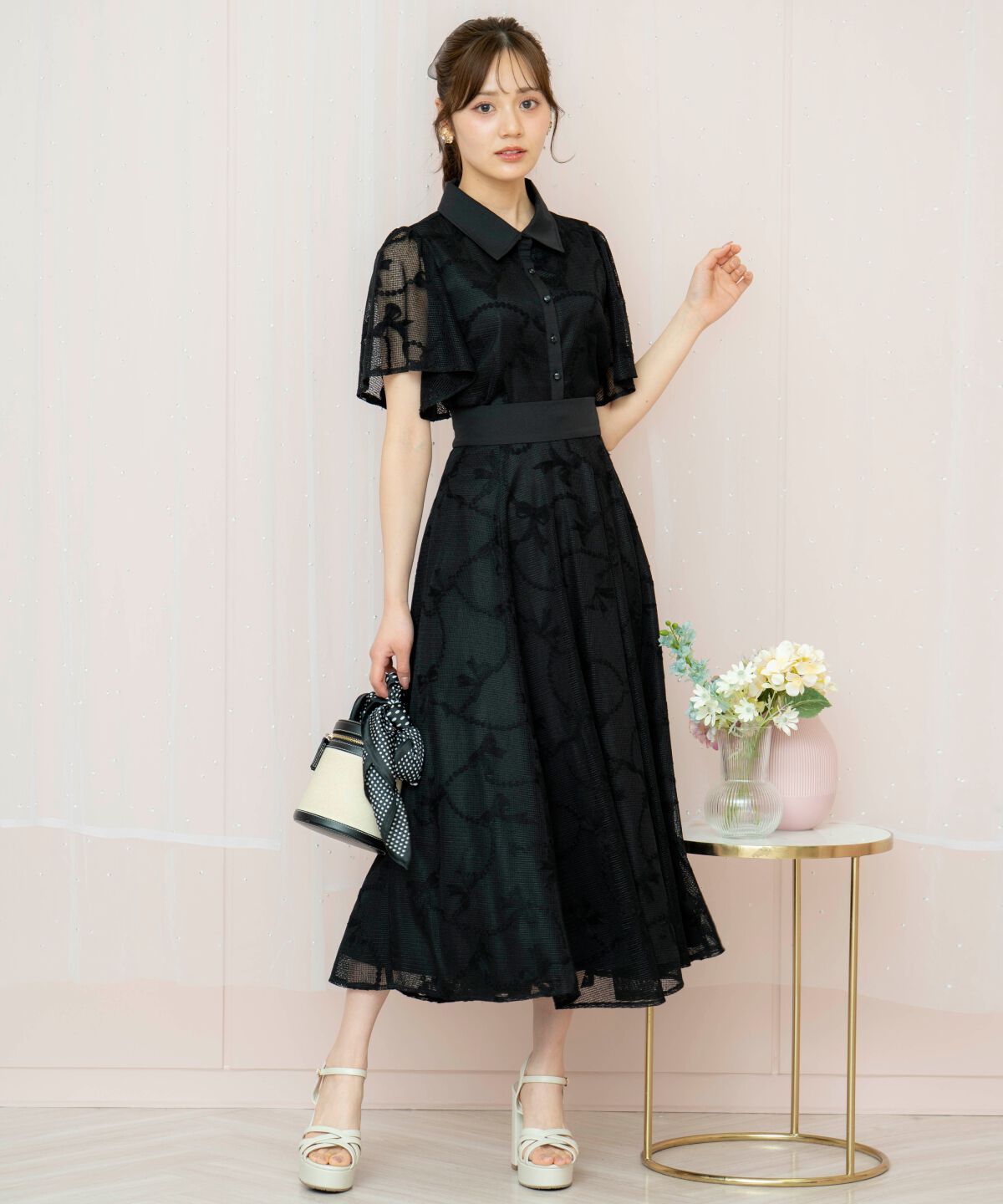 WILLSELECTION「リボンレーススカート」|フレア|ブラック