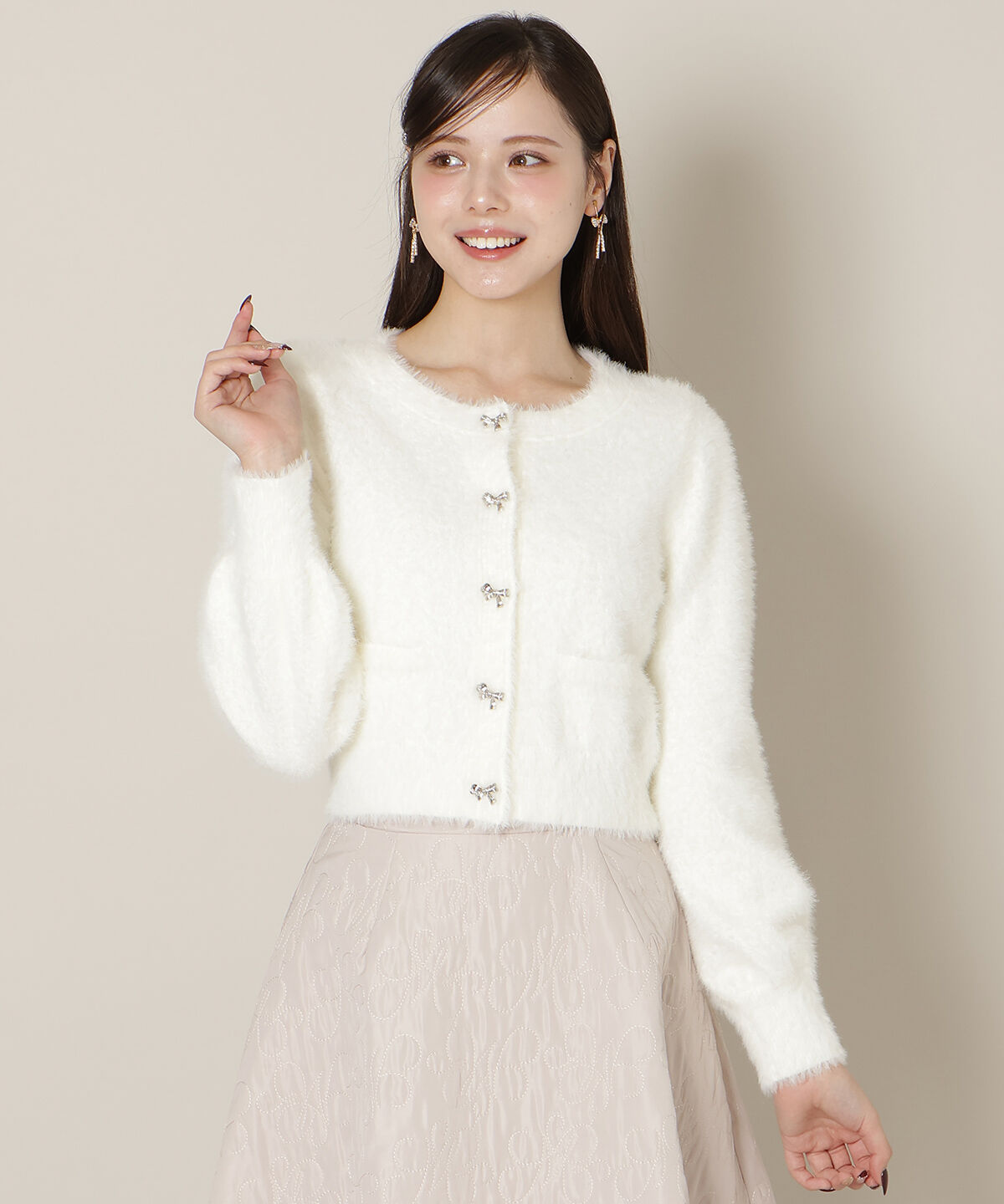 WILLSELECTION「リボンボタンフェザーカーディガン」|カーディガン|