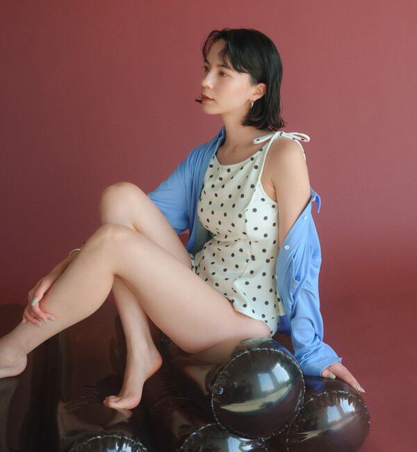 UNITED ARROWS green label relaxing「ハイネックWリボンフレア&ショーツ ドット柄 オフホワイト スイムウェア / 水着」|その他|