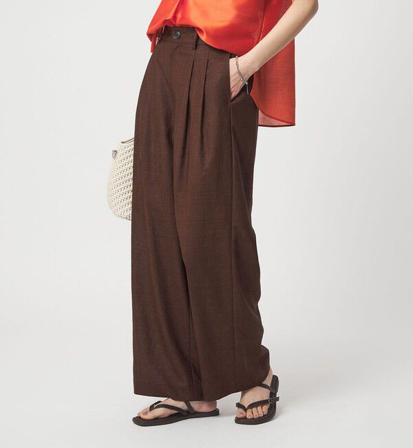 UNITED ARROWS green label relaxing「［size SHORT/TALLあり］ライト リネンライク タック ワイドパンツ UVカット 通気性」|スラックス|