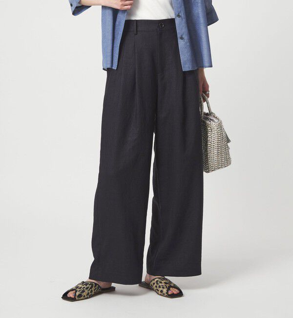 UNITED ARROWS green label relaxing「［size SHORT/TALLあり］ライト リネンライク タック ワイドパンツ UVカット 通気性」|スラックス|NAVY