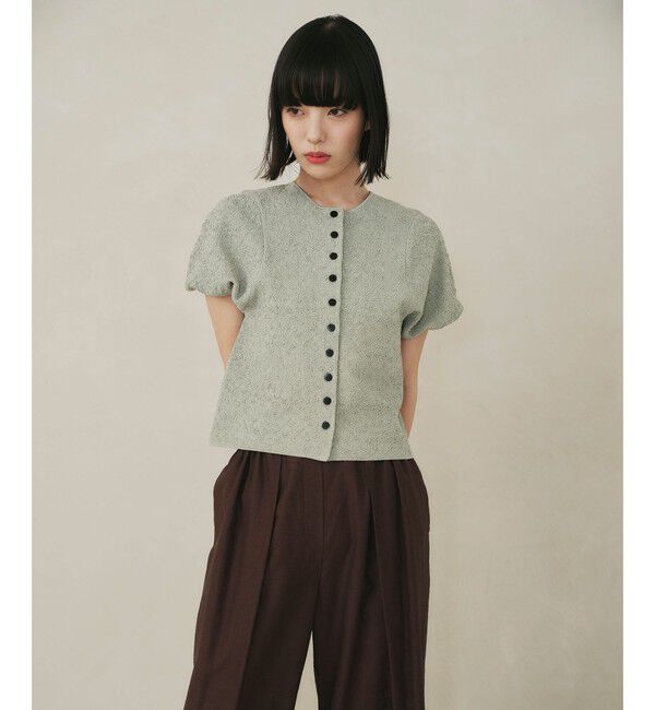 EMMEL REFINES「＜EMMEL REFINES＞EMジャガード パフスリーブ プルオーバー ＆ カーディガン」|ニット・セーター|LIME