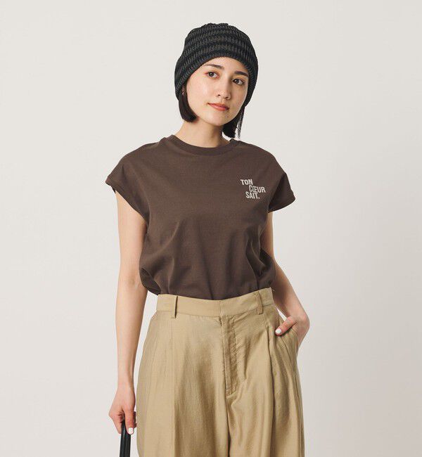BEAUTY&YOUTH UNITED ARROWS「コットン ロゴプリント フレンチスリーブ Tシャツ」|Tシャツ・カットソー|DK.BROWN