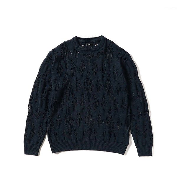 BEAMS「リラックスフィット 3ゲージ クルーネック ニット」|ニット・セーター|NAVY