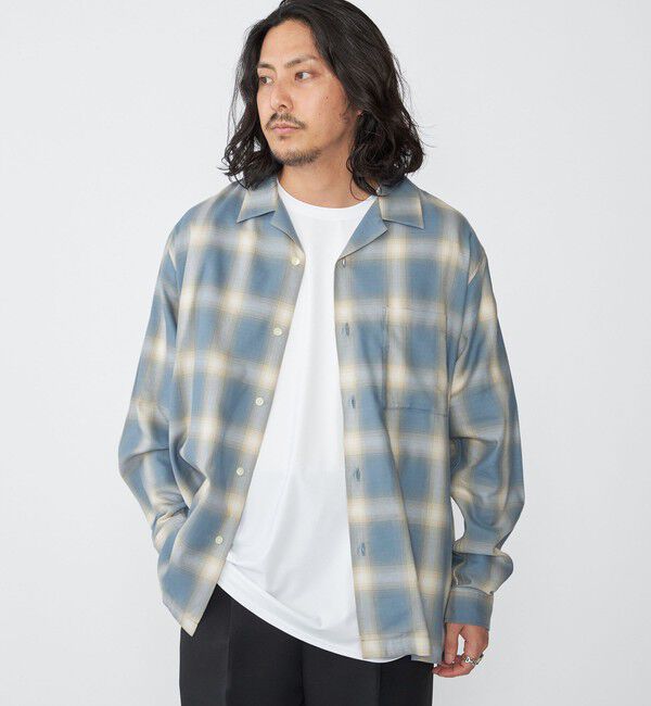 SHIPS「SHIPS: オンブレ チェック オープンカラー シャツ」|シャツ・ブラウス|ライトブルー