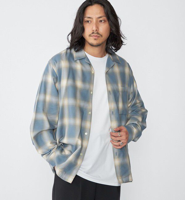 SHIPS「SHIPS: オンブレ チェック オープンカラー シャツ」|シャツ・ブラウス|