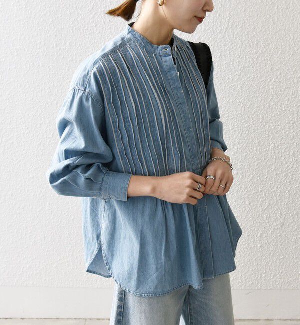 SHIPS any「SHIPS any:〈洗濯機可能〉デニム シーム バンドカラー シャツ ブラウス」|シャツ・ブラウス|