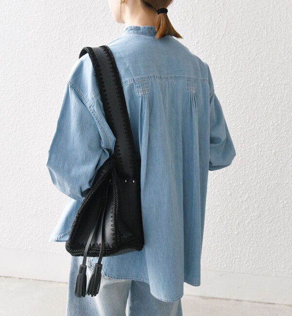 SHIPS any「SHIPS any:〈洗濯機可能〉デニム シーム バンドカラー シャツ ブラウス」|シャツ・ブラウス|