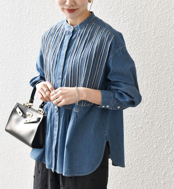 SHIPS any「SHIPS any:〈洗濯機可能〉デニム シーム バンドカラー シャツ ブラウス」|シャツ・ブラウス|