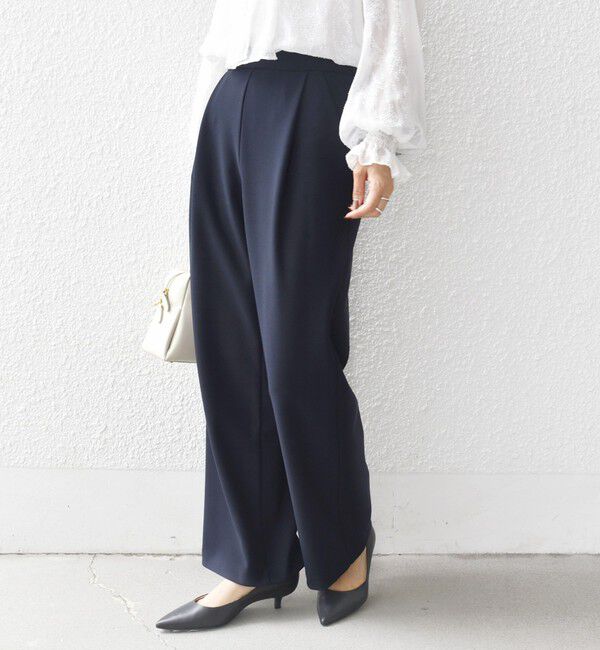 SHIPS for women「【SHIPS別注】kaene:〈洗濯機可能〉ダンボール ストレート タック パンツ（セレモニー対応可）」|その他|ネイビー
