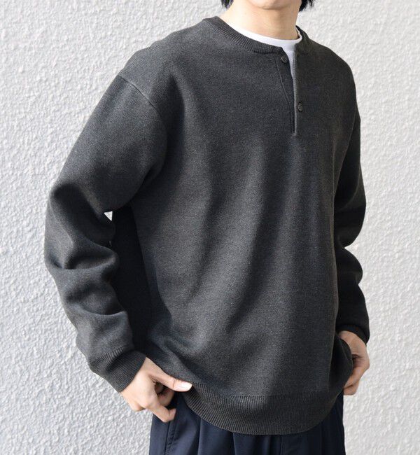 SHIPS any「SHIPS any:〈手洗い可能〉ミラノリブ コットンライク ヘンリーネック ニット◇」|ニット・セーター|ダークグレー