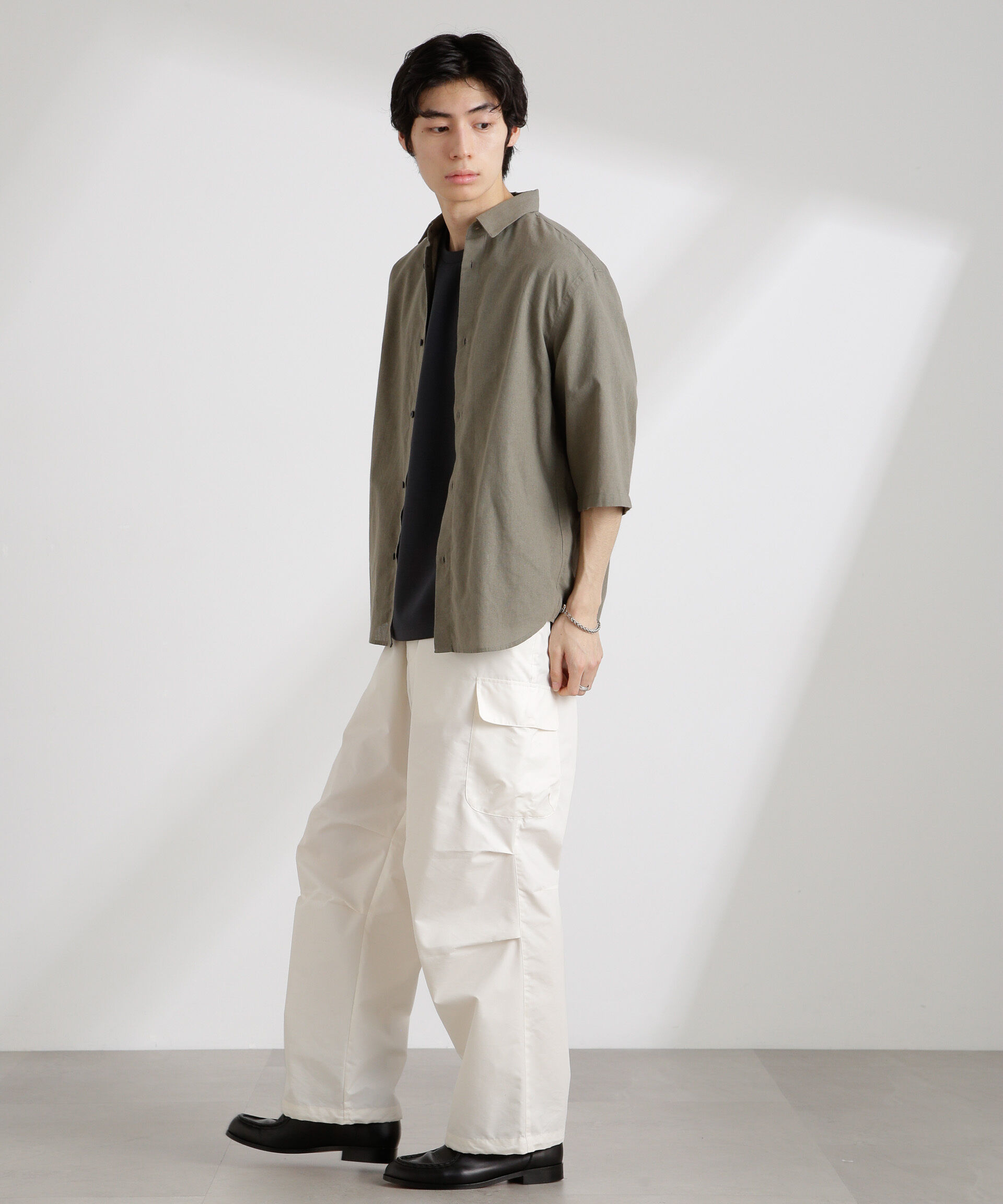 nano･universe「クールマックスリネンレギュラーカラー7分袖」|シャツ・ブラウス|