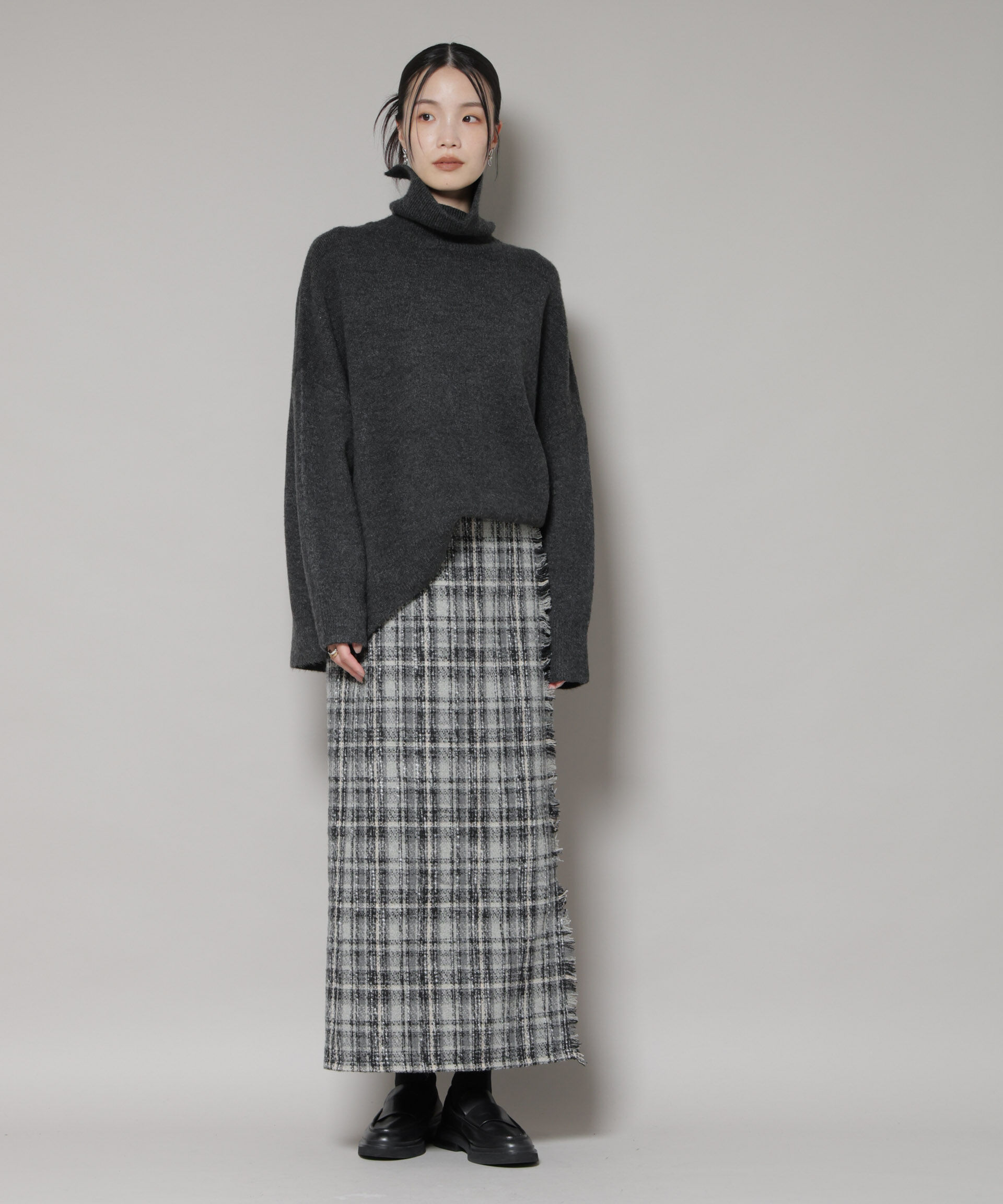 nano･universe「チェックフリンジラップ風スカート(セットアップ可)」|スカート|