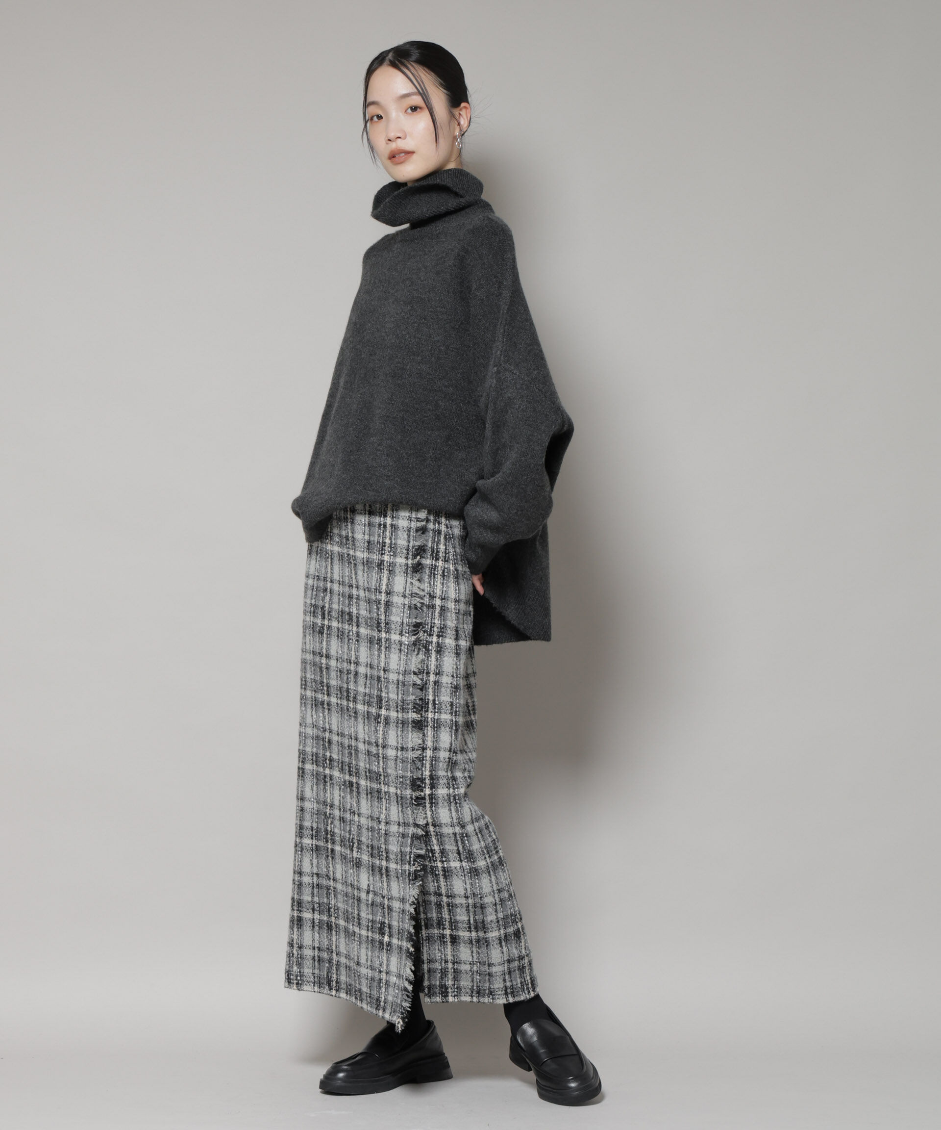 nano･universe「チェックフリンジラップ風スカート(セットアップ可)」|スカート|