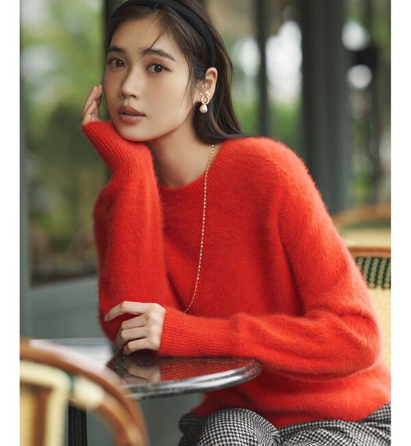 23区「フォックスカシミヤファー ショート丈 ニット」|ニット・セーター|レッド系