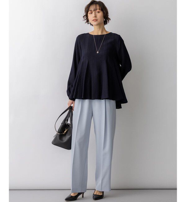 23区「ドビーストライプ クルーネック フレアブラウス」|シャツ・ブラウス|