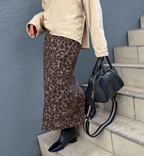 Rie Miller「ひょう柄タイトスカート」|タイト|ブラウン系その他