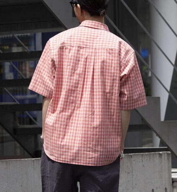 GLOSTER「【GLOSTER/グロスター】チェック半袖シャツ ボタンダウン ワンポイントロゴ刺繍入り」|シャツ・ブラウス|