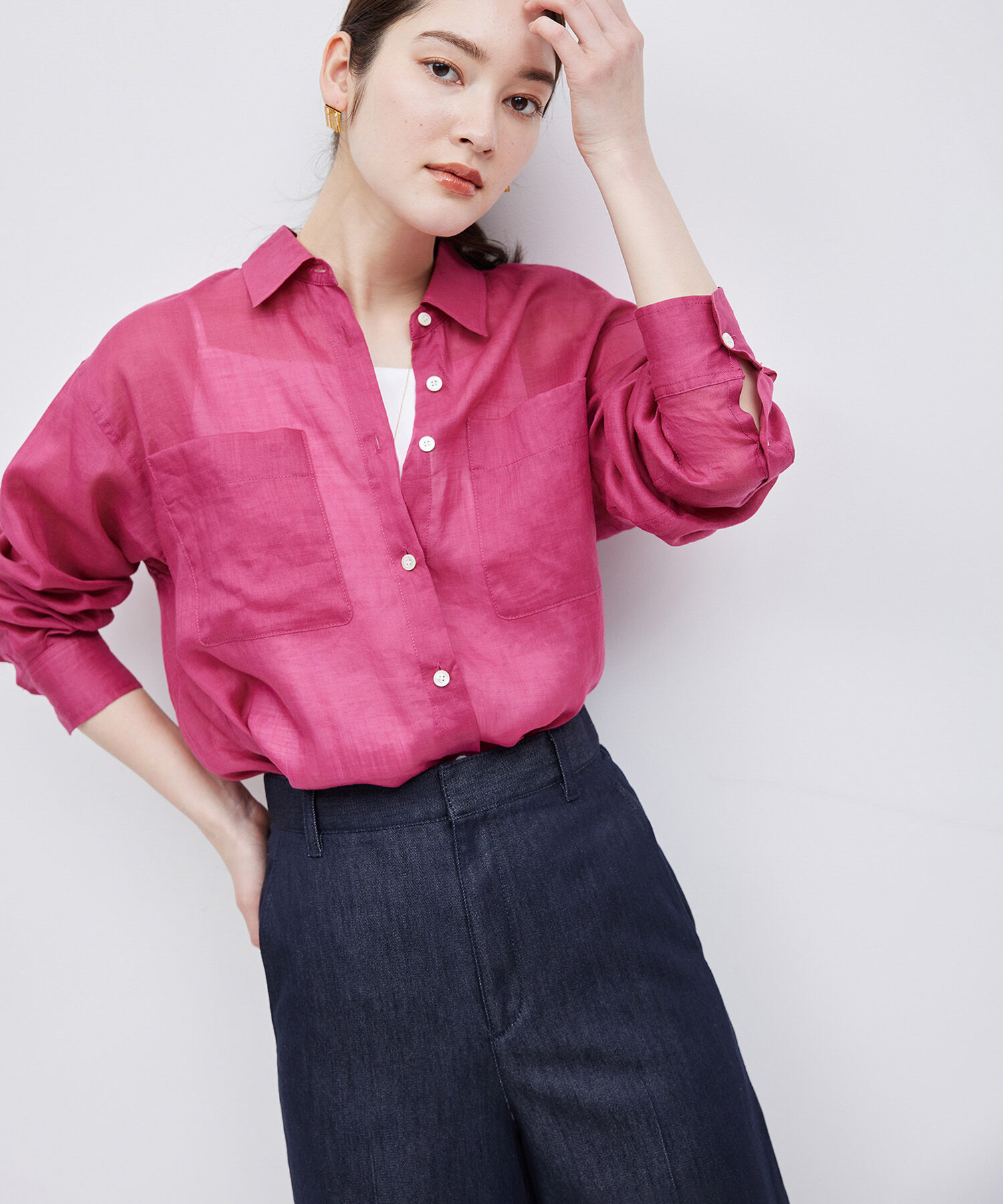 ROPE「【洗える】ロイヤルラミーレギュラーシャツ【雑誌/メディア掲載】」|シャツ・ブラウス|ピンク系(65)