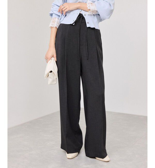 VIS「サマーツイードリボンベルトパンツ/UVケア・イージーケア」|チノ|チャコール(06)