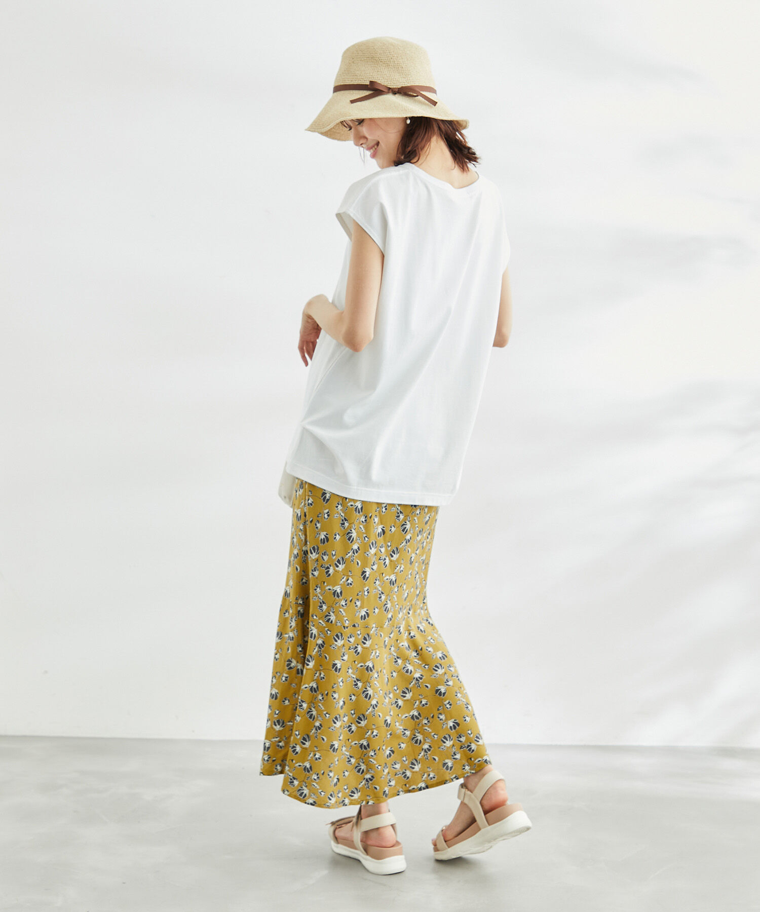 Rope&rsquo;Picnic「ドット/花柄麻混マーメイドスカート」|スカート|