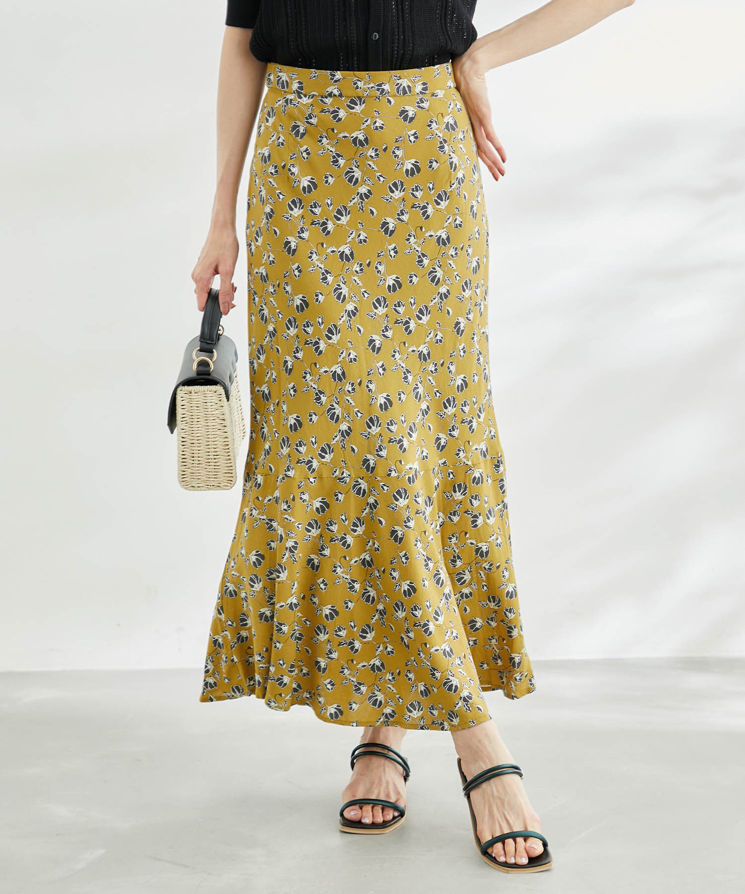 Rope&rsquo;Picnic「ドット/花柄麻混マーメイドスカート」|スカート|イエロー(80)