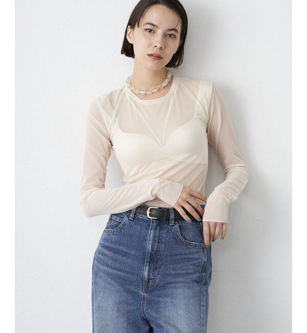  「【NICENICE MOMENT】MESH LS SHELL」|インナー|ベージュ