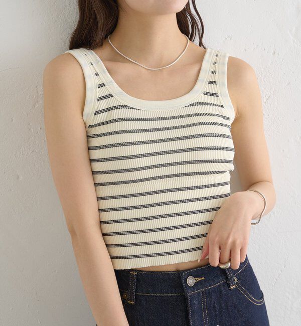  「パット付きボーダータンクトップ」|キャミソール|オフホワイト