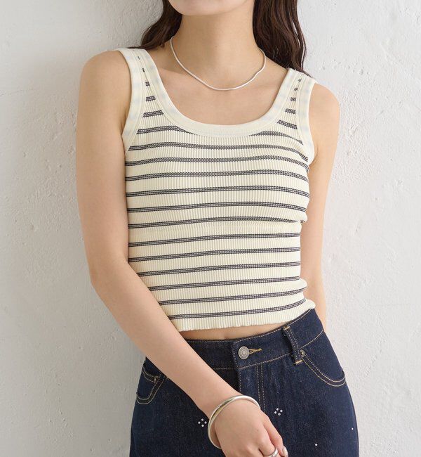  「パット付きボーダータンクトップ」|キャミソール|