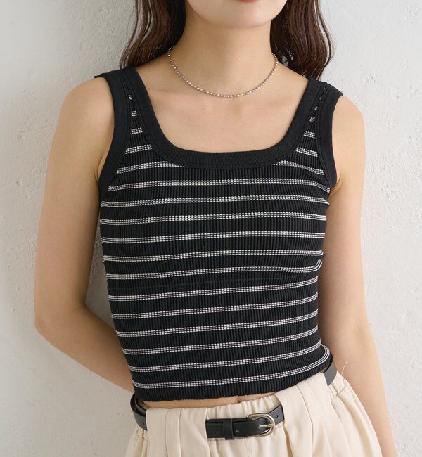  「パット付きボーダータンクトップ」|キャミソール|