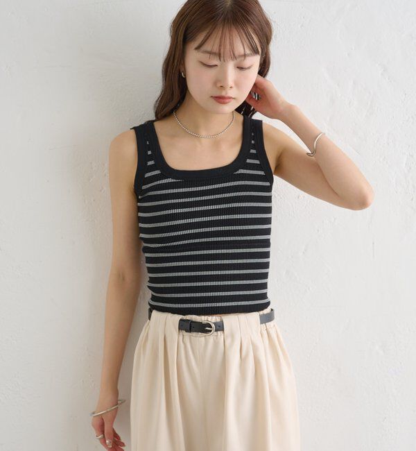  「パット付きボーダータンクトップ」|キャミソール|