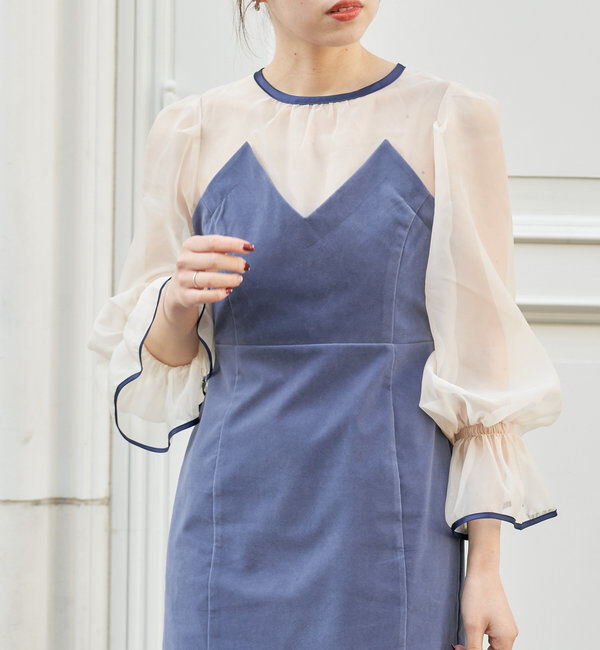  「【結婚式/ドレス/サイズ展開あり】配色シアーベアデザインワンピース」|ドレス|