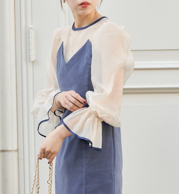  「【結婚式/ドレス/サイズ展開あり】配色シアーベアデザインワンピース」|ドレス|