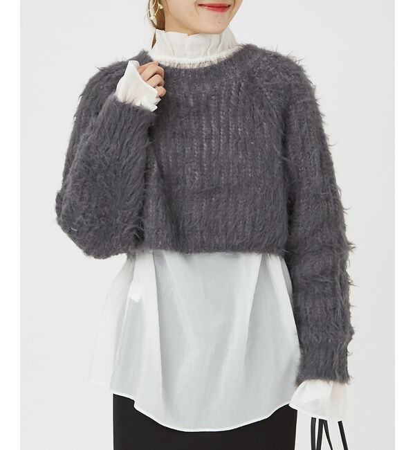 Rouge vif「【一部店舗限定】フェザーヤーンショート丈ニット」|ニット・セーター|チャコールグレー