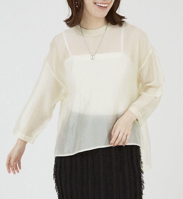 abahouse mavie「【シアートップス】７分袖シアーTシャツ」|Tシャツ・カットソー|アイボリー