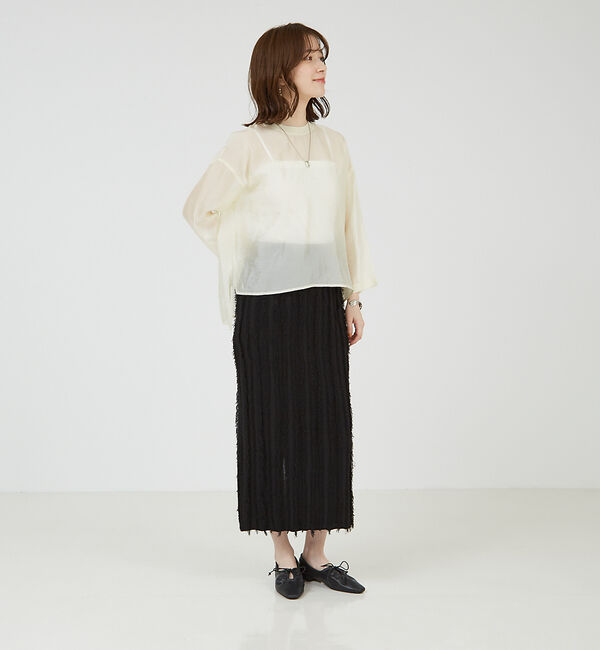 abahouse mavie「【シアートップス】７分袖シアーTシャツ」|Tシャツ・カットソー|