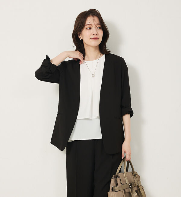 abahouse mavie「【エニデイカセット・サマー】 ジョーゼットノーカラージャケット」|ノーカラージャケット|