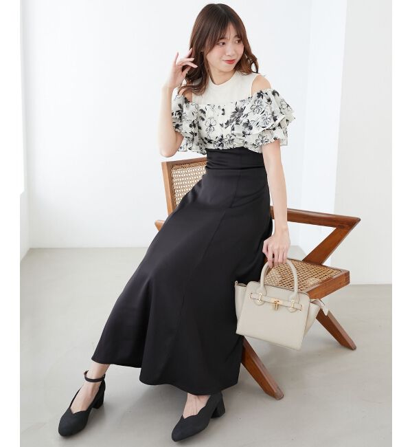  「ウエストきゅっとフリルフレアワンピ」|ワンピース|