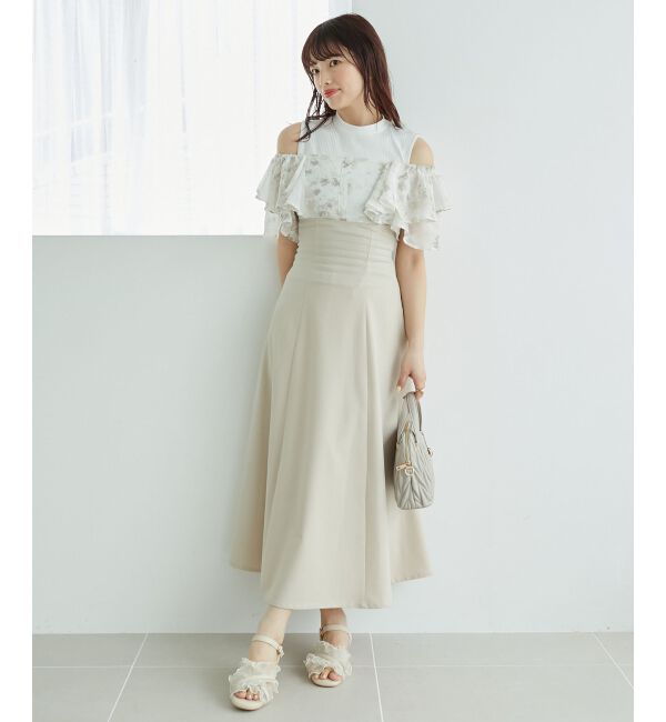  「ウエストきゅっとフリルフレアワンピ」|ワンピース|