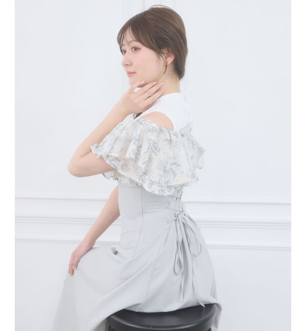  「ウエストきゅっとフリルフレアワンピ」|ワンピース|