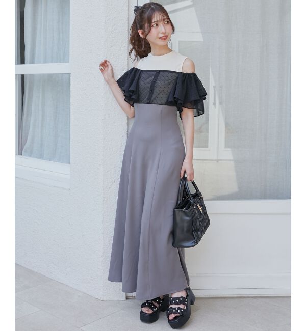  「ウエストきゅっとフリルフレアワンピ」|ワンピース|