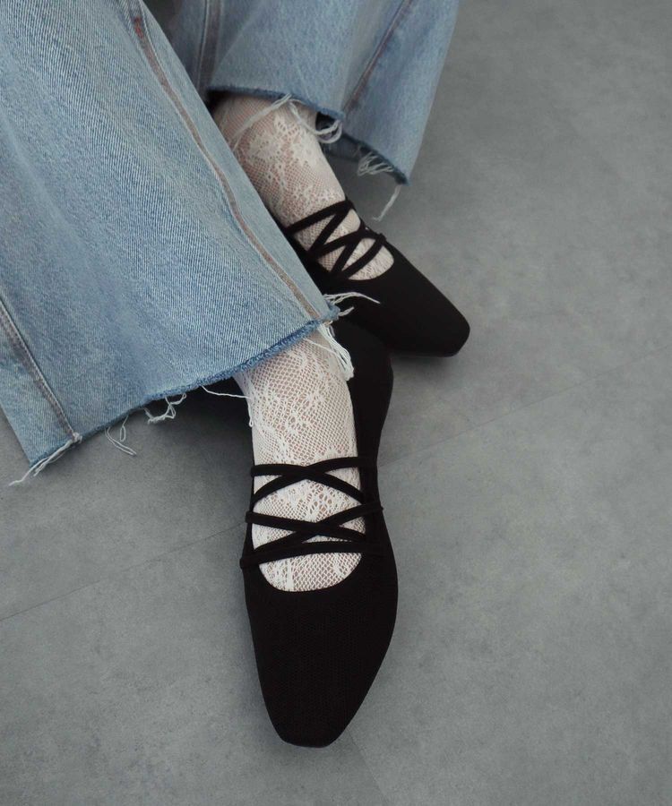earth music&ecology「レースアップニットバレーシューズ」|パンプス|Black