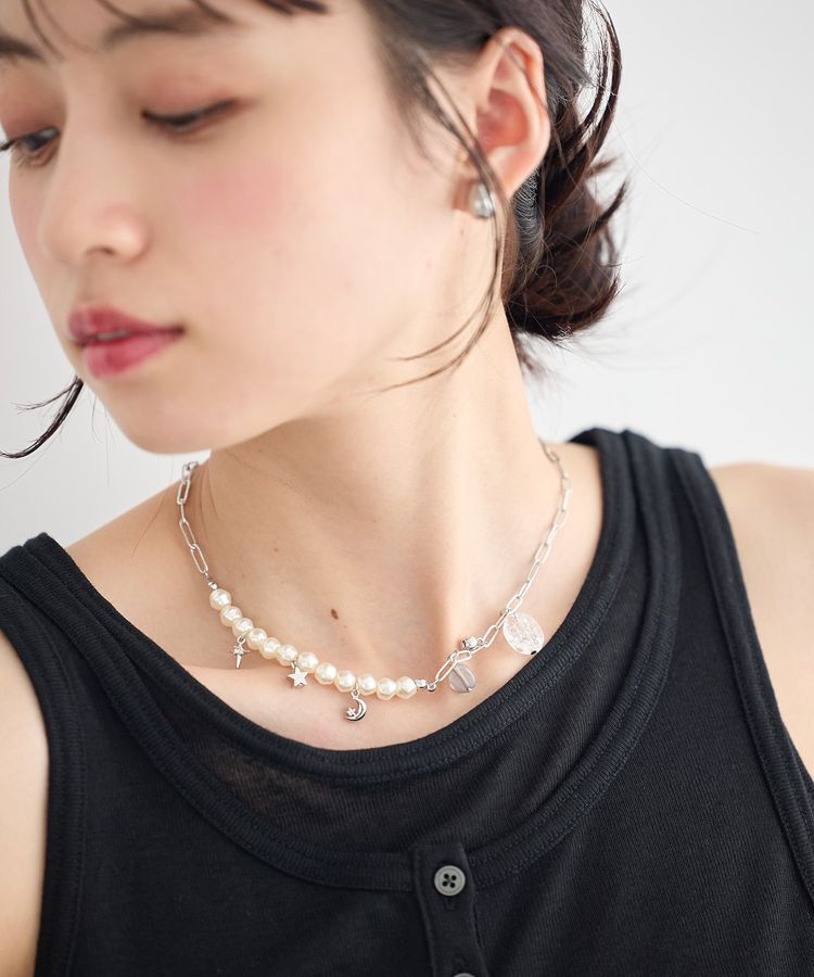 earth music&ecology「パールMIXチャームネックレス」|ネックレス|