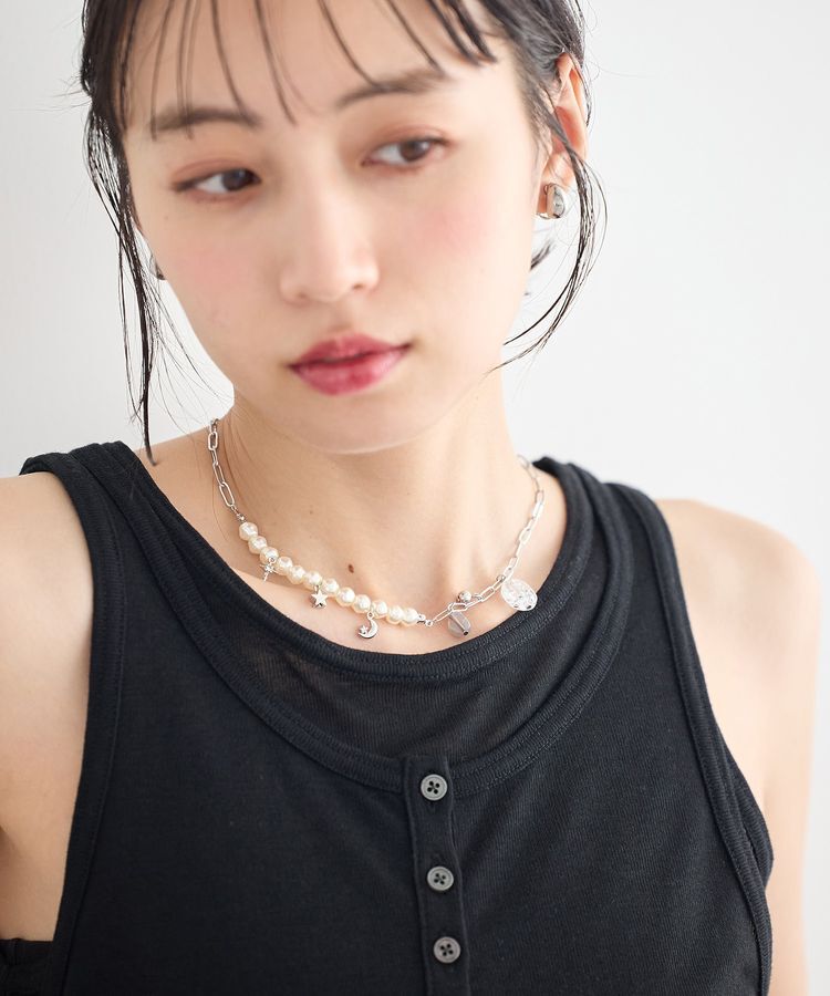 earth music&ecology「パールMIXチャームネックレス」|ネックレス|